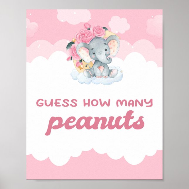 Poster Devinez combien d'arachides Baby shower d'éléphant (Devant)