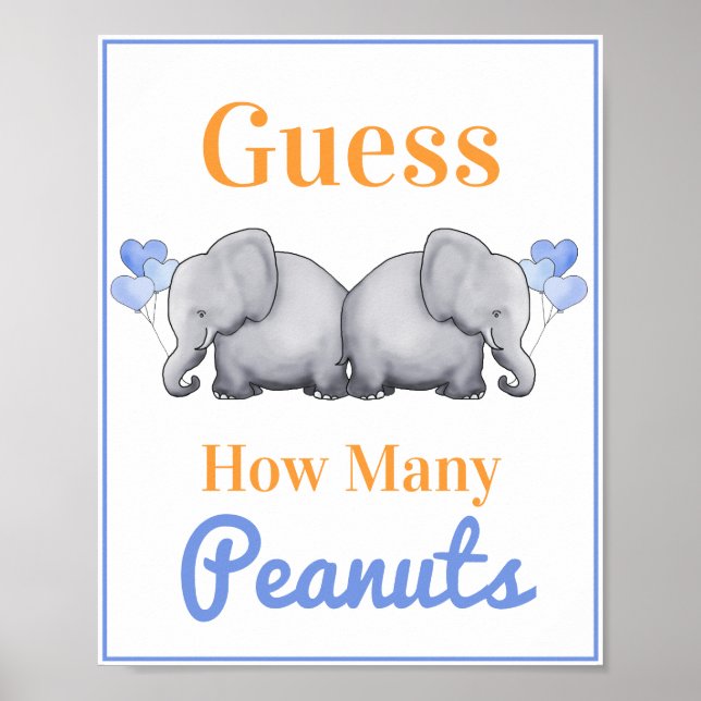 Poster Devinez combien d'arachides Baby shower Elephant T (Devant)
