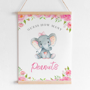 Poster Devinez combien d'arachides éléphant Baby shower j