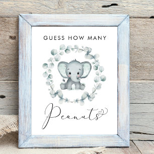 Poster Devinez combien d'arachides éléphant Baby shower j