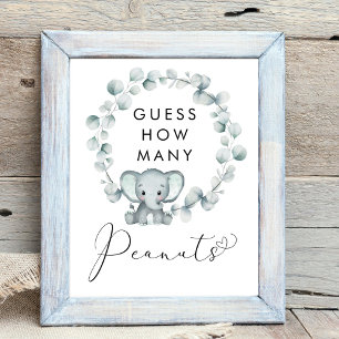 Poster Devinez combien d'arachides éléphant Baby shower j