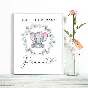 Poster Devinez combien d'arachides éléphant Baby shower j