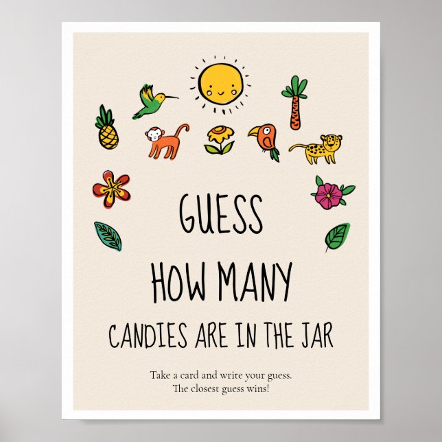 Poster Devinez combien de Baby shower tropical mignon jeu (Devant)