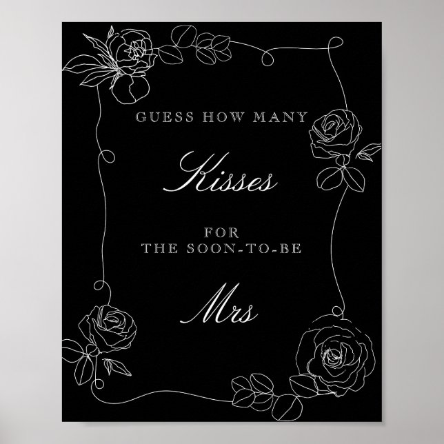 Poster Devinez combien de baisers Jeu de Baby Shower Noir (Devant)