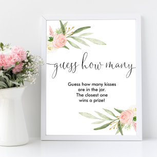 Poster Devinez combien de baisers signe baby shower or ro
