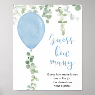 Poster Devinez combien de ballons bleus de jeu de baby sh