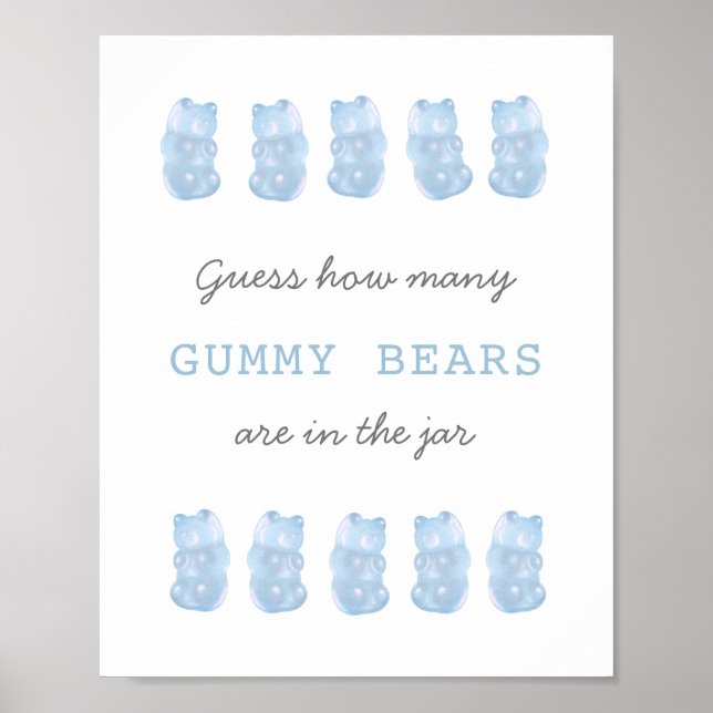 Poster Devinez combien de Gummy Bears Bébé Bleu Jeu Signe (Devant)