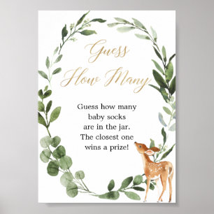 Poster Devinez combien de jeu de baby shower Deer vert or
