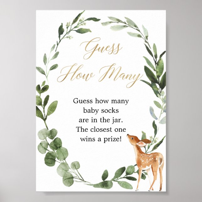 Poster Devinez combien de jeu de baby shower Deer vert or (Devant)