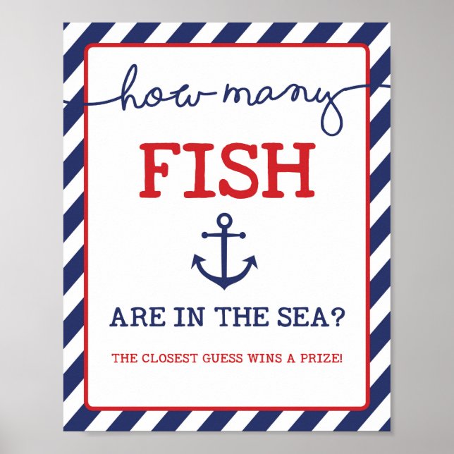 Poster Devinez combien de poissons Baby shower nautique J (Devant)