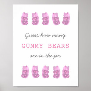 Poster Devinez combien d'ours de gummy signe de jeu rose