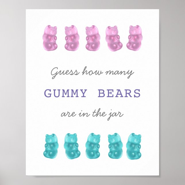 Poster Devinez combien d'ours en gélatine rose et bleu -  (Devant)