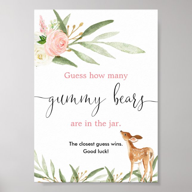 Poster Devinez combien d'ours gummy jeu de cerf d'or rose (Devant)