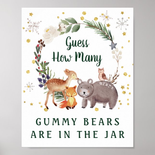 Poster Devinez combien d'ours Woodland Baby shower jeu (Devant)