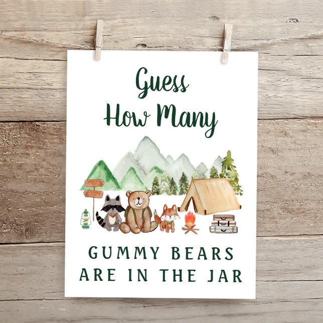 Poster Devinez combien d'ours Woodland Baby shower jeu (Créateur téléchargé)