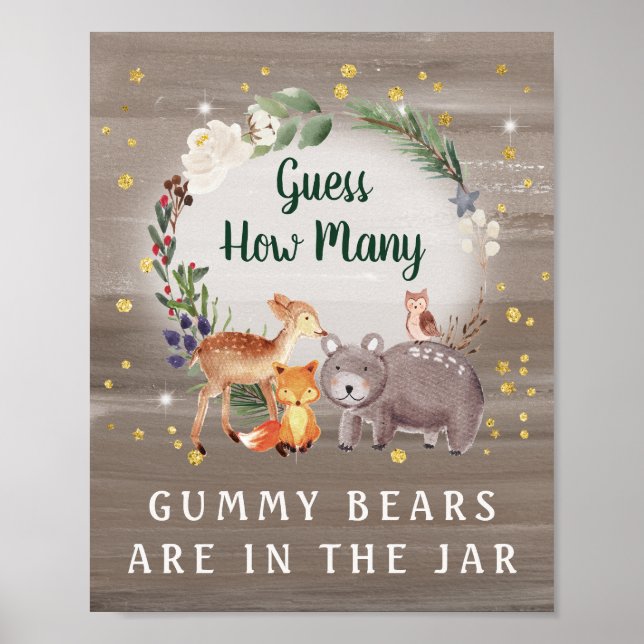 Poster Devinez combien d'ours Woodland Baby shower jeu (Devant)