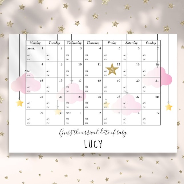 Poster Devinez La Date D'Échéance Et L'Heure Stars Baby s (Guess The Due Date And Time Stars Baby Shower Game Poster)