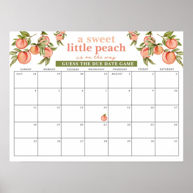 Poster Devinez la date d'échéance Sweet Peach Baby shower (Devant)