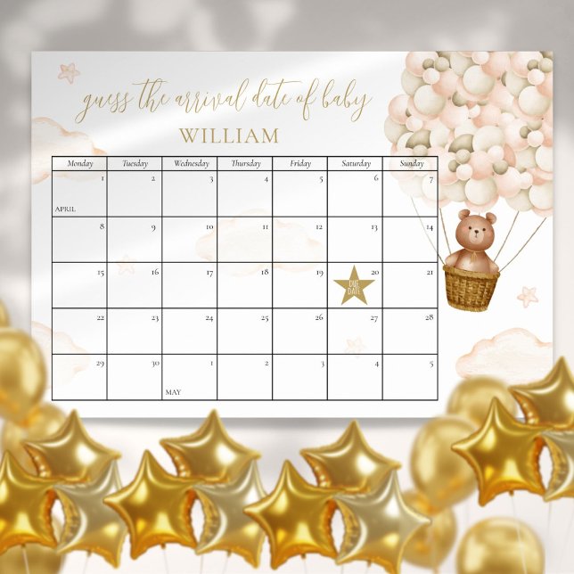 Poster Devinez La Date D'Échéance Teddy Bear Baby shower  (Guess The Due Date Teddy Bear Baby Shower Game Poster)