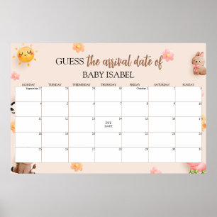 Poster Devinez Le Calendrier Baby shower Date D'Échéance