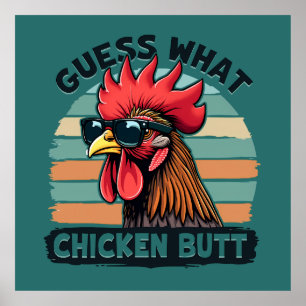 Poster Devinez quoi Cul de Poulet Drôle Rétro Coq