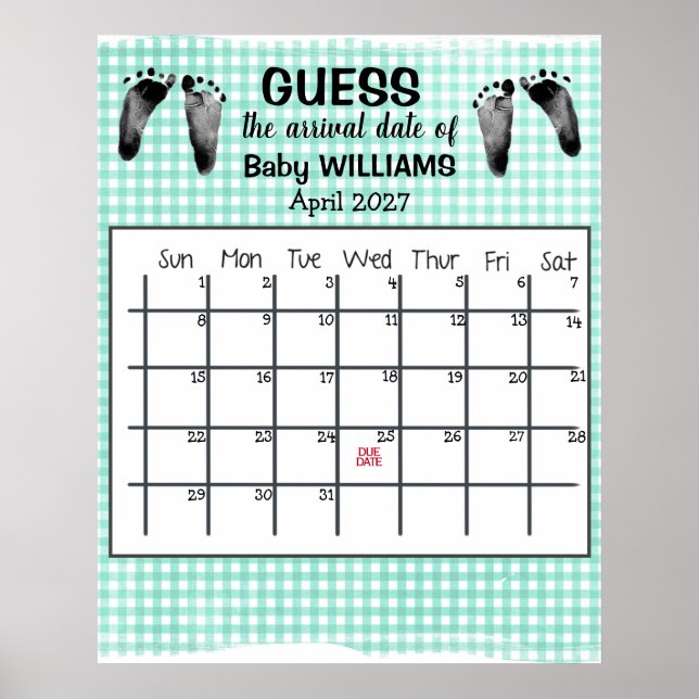 Poster Devis Date d'échéance Calendrier Empreintes bébé (Devant)