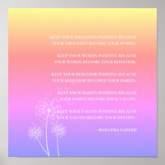 Poster Devis inspirant | Gandhi Positive Thinking (Devant)