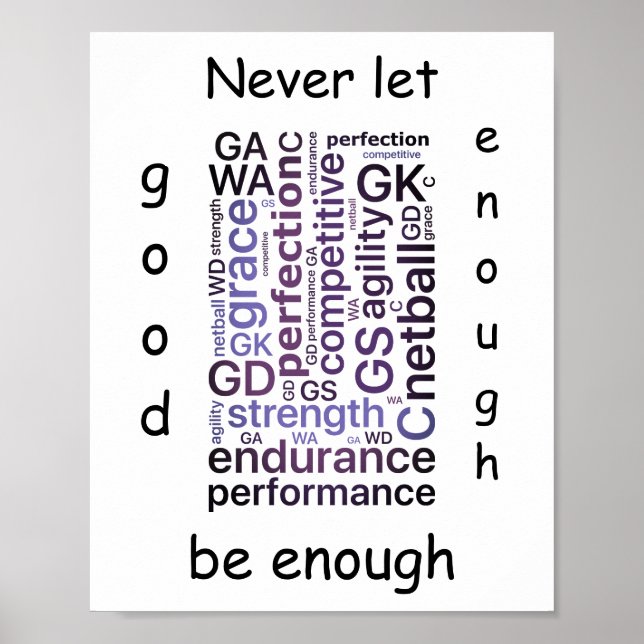 Poster Devis Motivationnel De Netball Word Art (Devant)