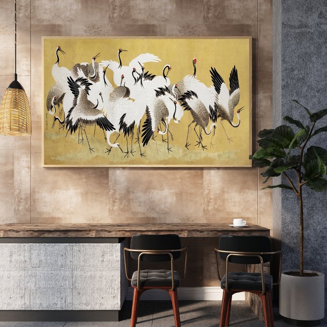 Poster Dévoiler la beauté : Le troupeau japonais de grues ("A Brush with History: Japanese Flock of Cranes (18th Century) Vintage Painting by Ishida Yūtei")