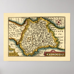 Poster Devon (Devonshire) Comté Angleterre Carte des Anti