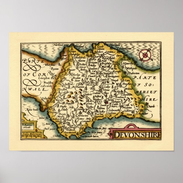 Poster Devon (Devonshire) Comté Angleterre Carte des Anti (Devant)