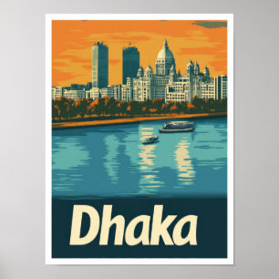 Poster Dhaka Bangladesh Art Vintage voyage Illustration