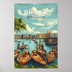 Poster Dhaka Bangladesh Illustration Voyage Art Rétro