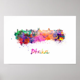 Poster Dhaka skyline in watercolor