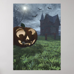 Poster d'Halloween Jack-O-Lantern et Haunted House
