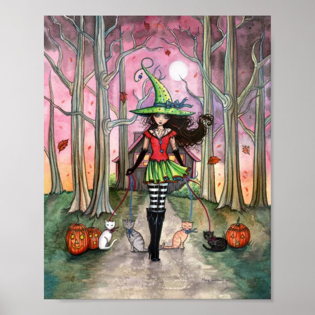 Poster d'Halloween pour la sorcière des chats à pi (Devant)