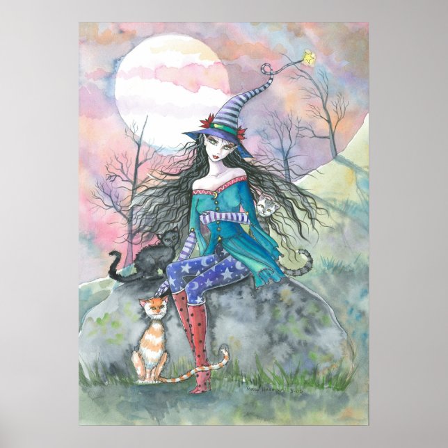 Poster d'Halloween Witch and Cats par Molly Harris (Devant)