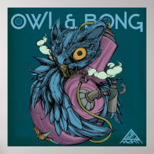 POSTER d'hibou et de bong (bleu)