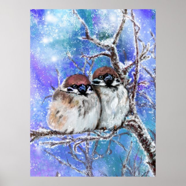Poster d'hiver de Couple Sparrow (Devant)