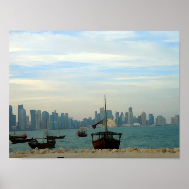Poster Dhows traditionnels dans le port de Doha (Devant)