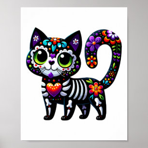 Poster Dia De Los Muertos Cinco De Mayo Cat Crâne à sucre