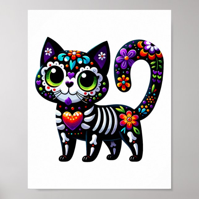 Poster Dia De Los Muertos Cinco De Mayo Cat Crâne à sucre (Devant)