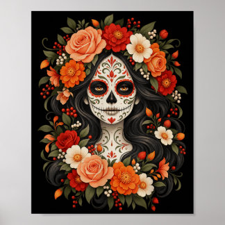 Poster Dia de los muertos crâne de sucre catrina jour des