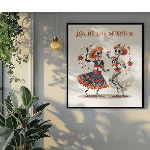 Poster Dia de los Muertos dansant squelettes personnalisa