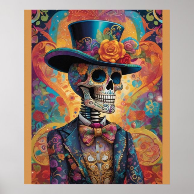 Poster Dia de los Muertos Dapper Skeleton (Devant)