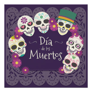 Poster Dia de los Muertos Day des masques morts de crâne