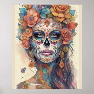 Poster Dia de los Muertos Elégance : Maquillage crâne de