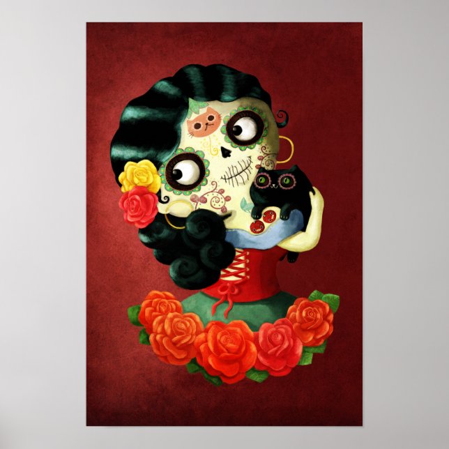 Poster Dia de Los Muertos Lovely Mexicaine Catrina Girl (Devant)
