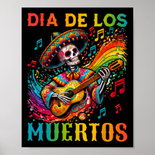 Poster Dia De Los Muertos Skeleton Jouer Guitare Journée