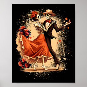 Poster Dia De Los Muertos Skeletons Dansons Fête Mexicain